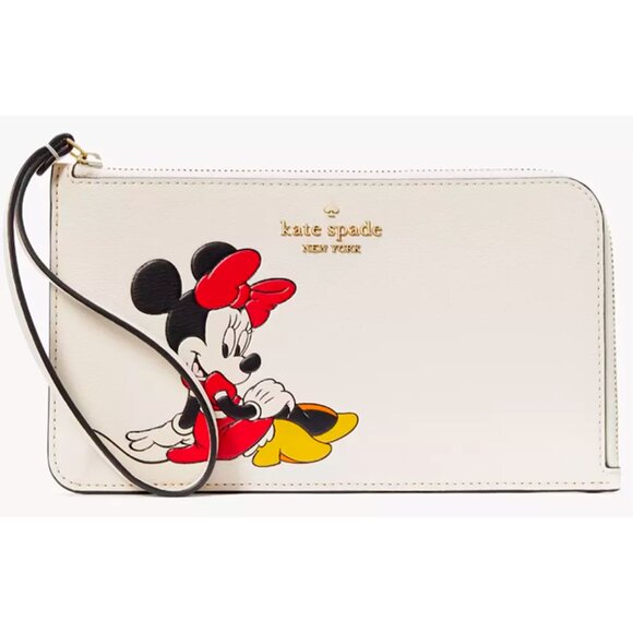 S Kate Spade Medium L-Zip Wristlet Disney Minnie Mouse Ivory White KG659 NWT$159 - Picture 1 of 9